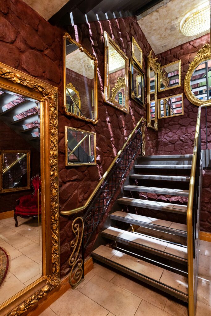 stairway lined with mirrors